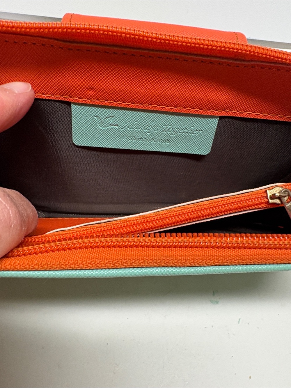 Two-Tone Mint and Coral Zip Wallet by - Picture 5 of 13